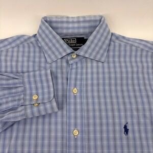 Polo Ralph Lauren Regent Classic Fit Mens Blue Plaid Button Down Shirt Sz 16 1/2